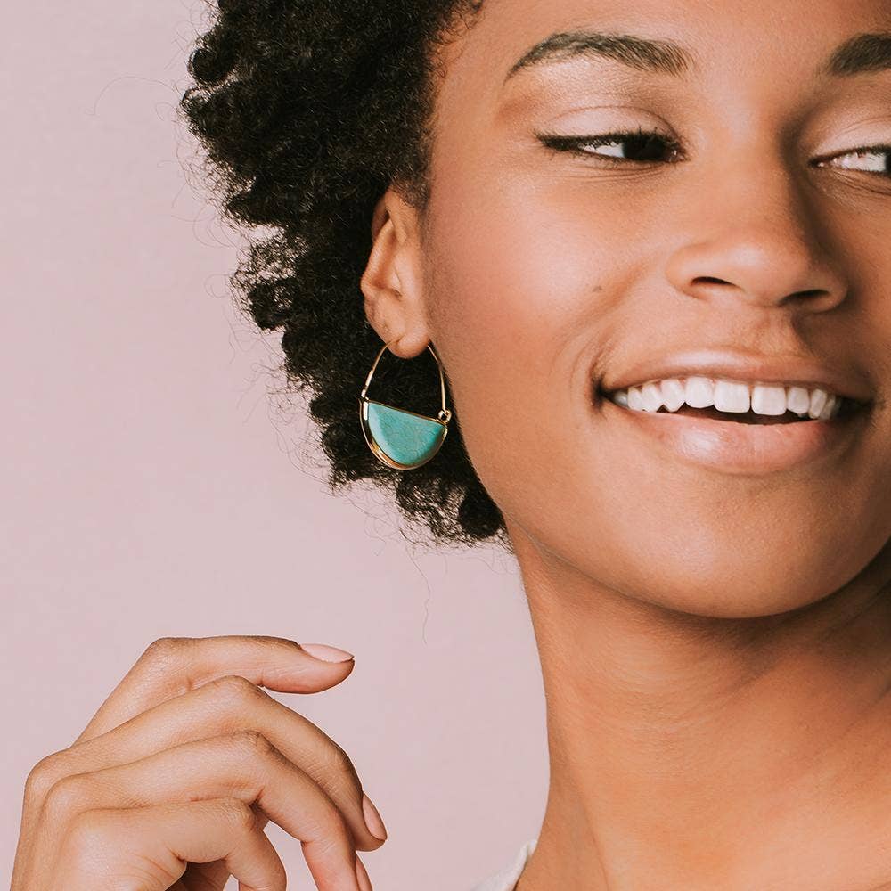 Earrings - Stone Prism Hoop - Aqua Terra/Silver