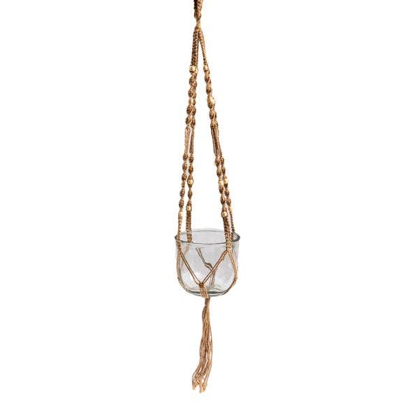 Mini Dark Macrame Hanging Planter with Glass Flower Pot