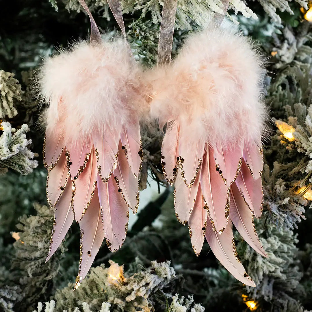 Medium Pink Feather Angel Wing Ornament