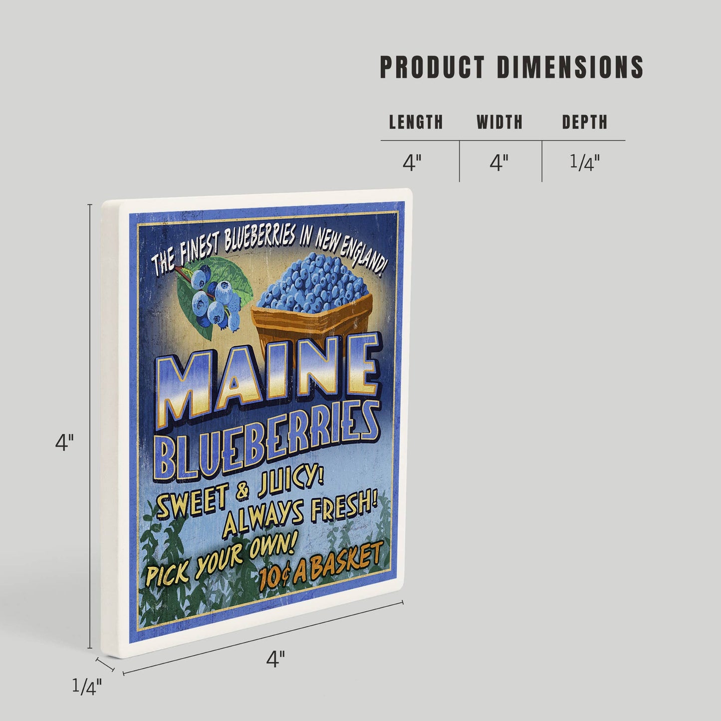 Coaster - Ceramic - Maine - Blueberries Vintage Sign