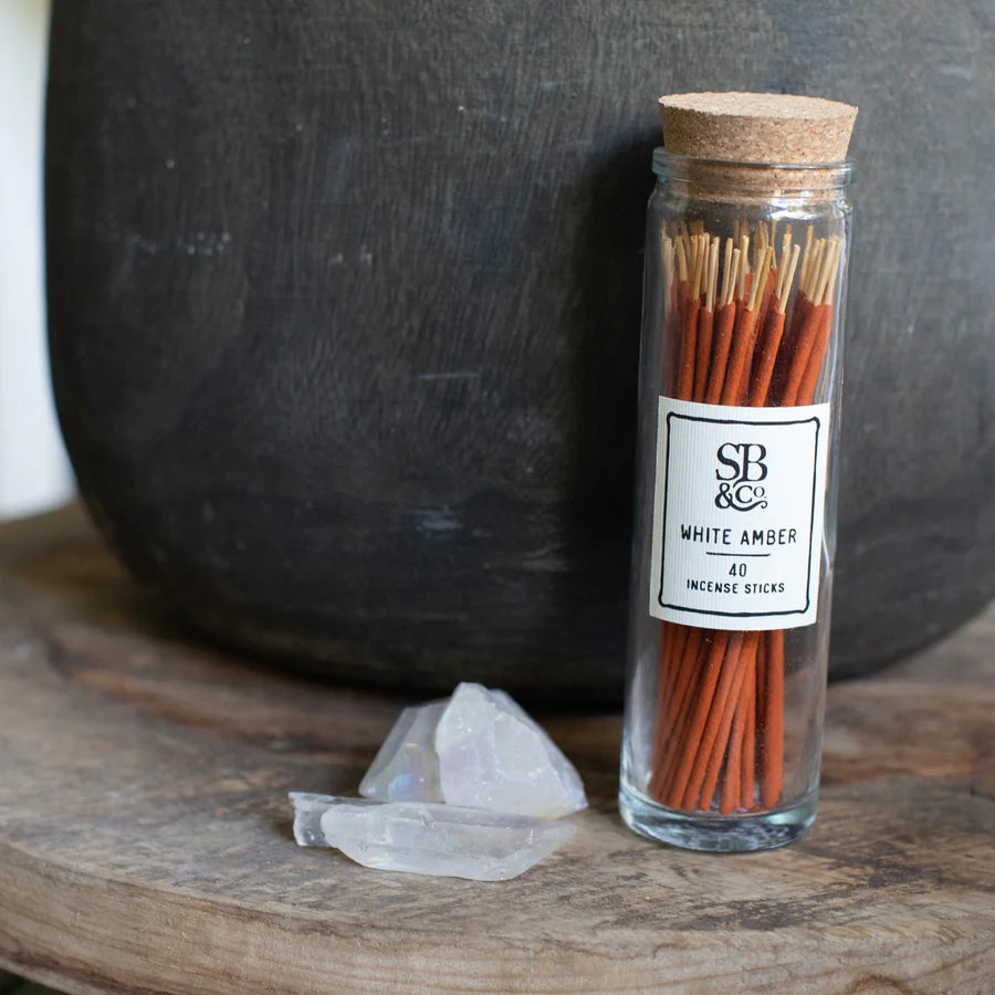 White Amber Incense in Glass Jar- 40 sticks