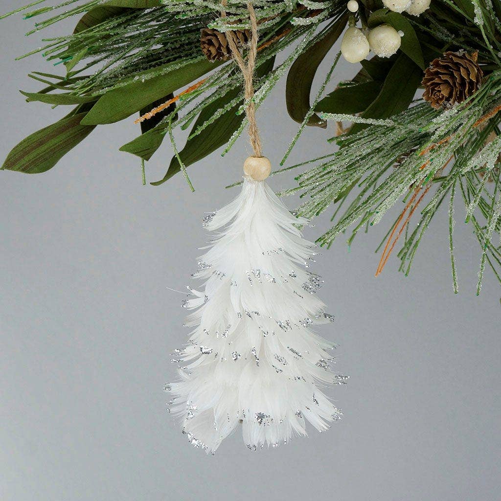 Mini Feather Tree Goose Ornament - White with Glitter