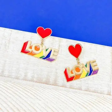 Earrings - Enamel Rainbow with Heart