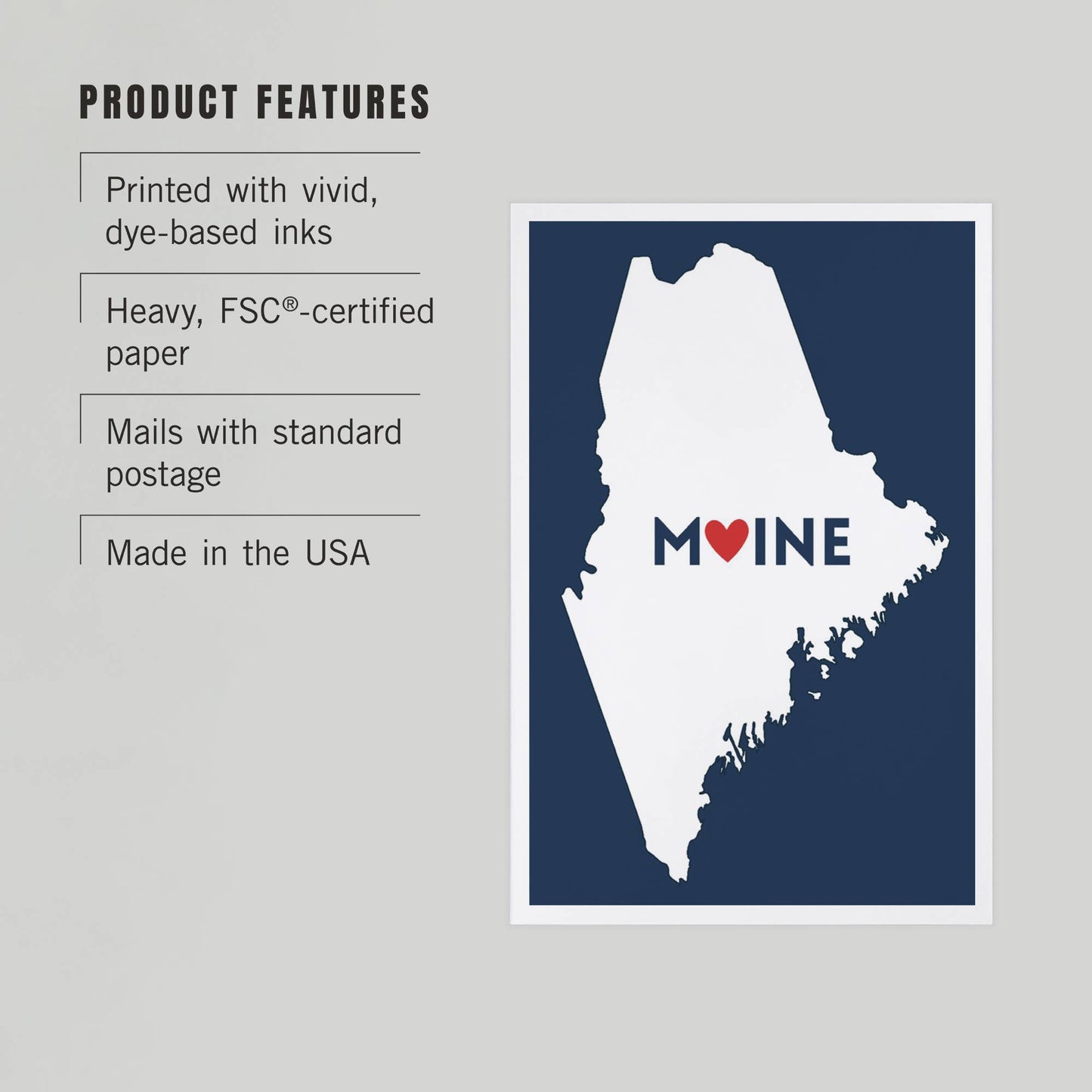 Postcard - Maine - Home State w/ Red Heart