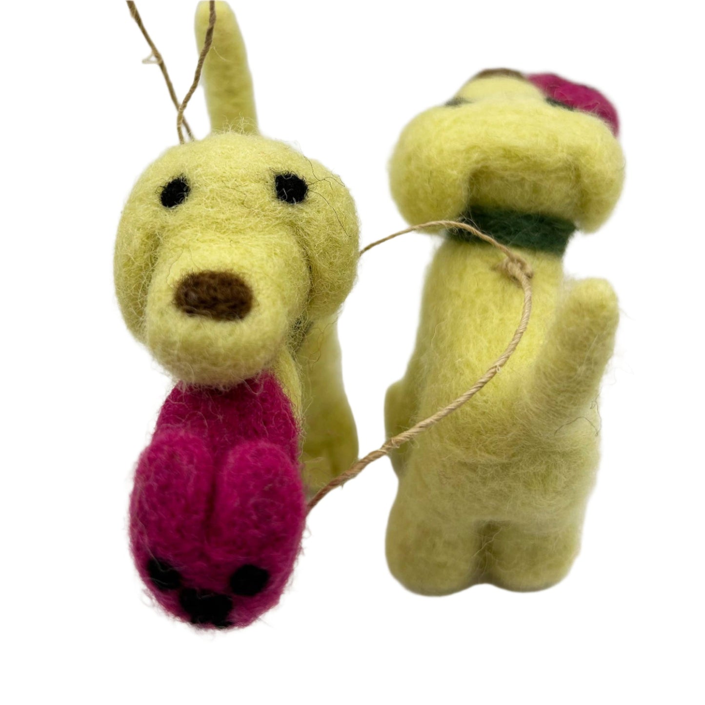 Felted Wool Yellow Lab "Indy w Pink Bunny Slipper" ornament