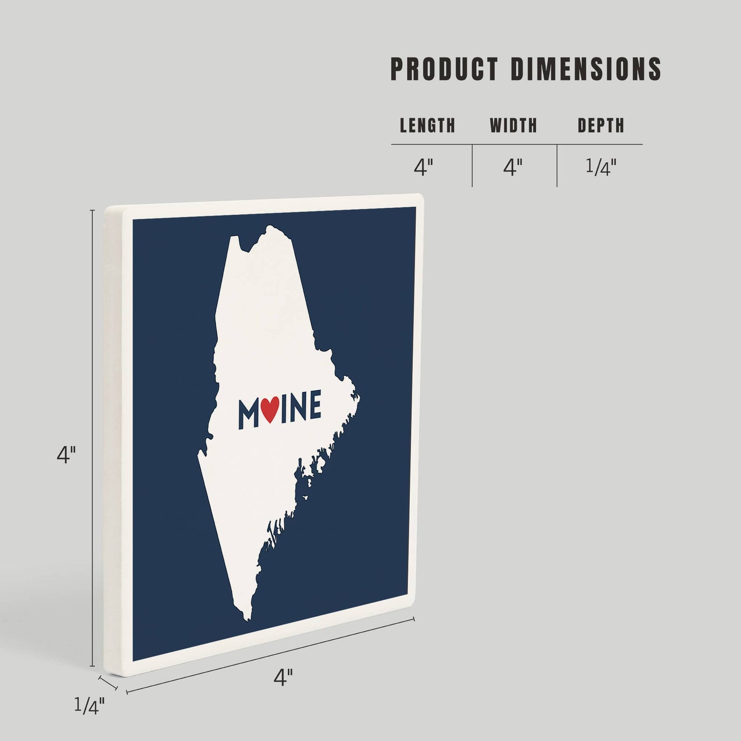 Coaster - Ceramic - Maine - Home State w/ Red Heart