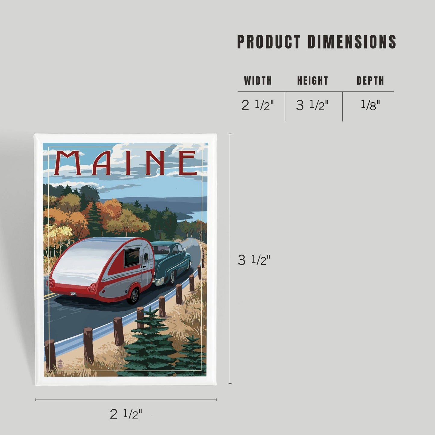 Magnet - Maine - Retro Camper on Road