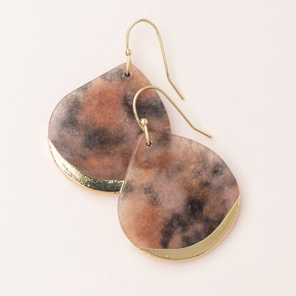 Earrings - Stone Dipped Teardrop - Pink Agate/Gold