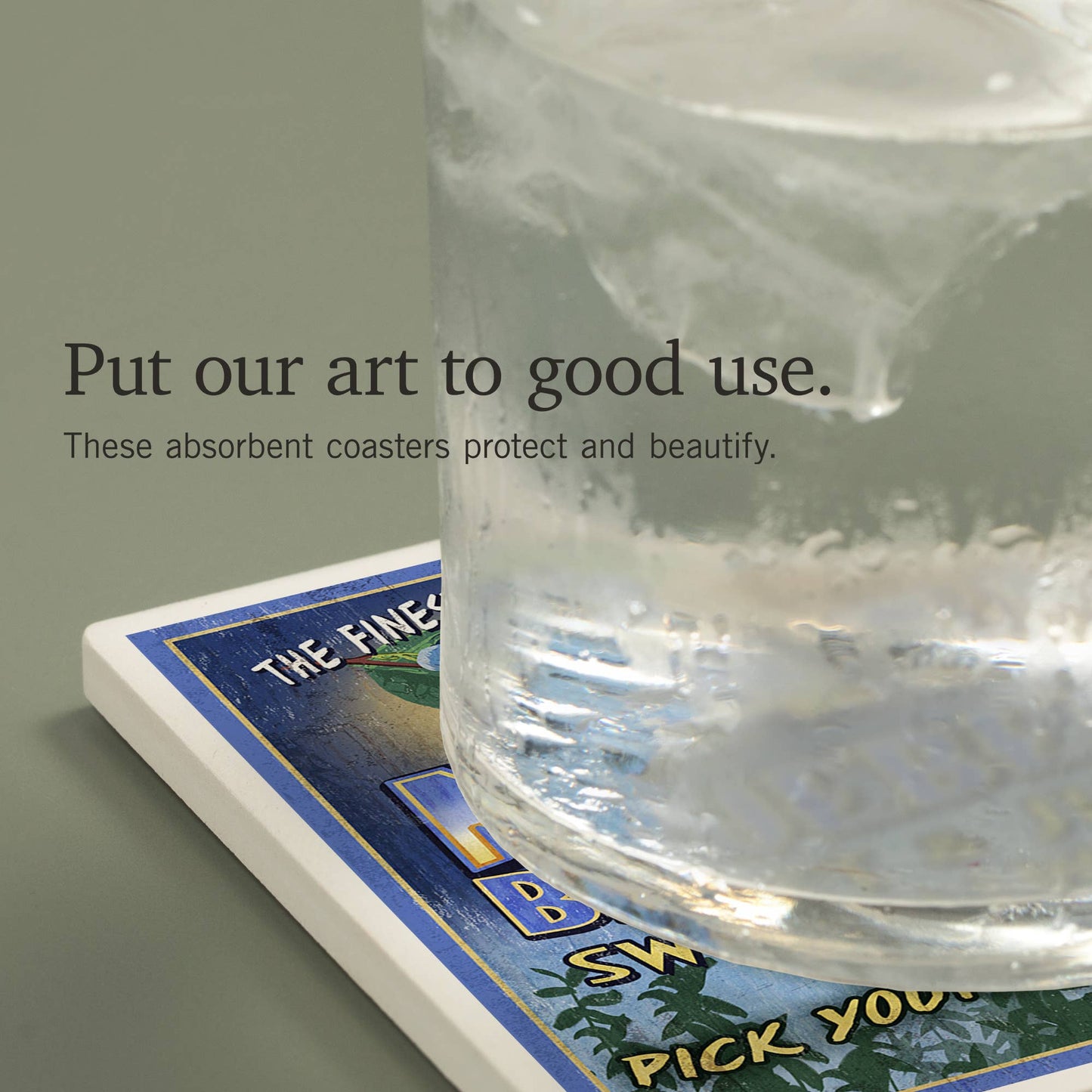 Coaster - Ceramic - Maine - Blueberries Vintage Sign