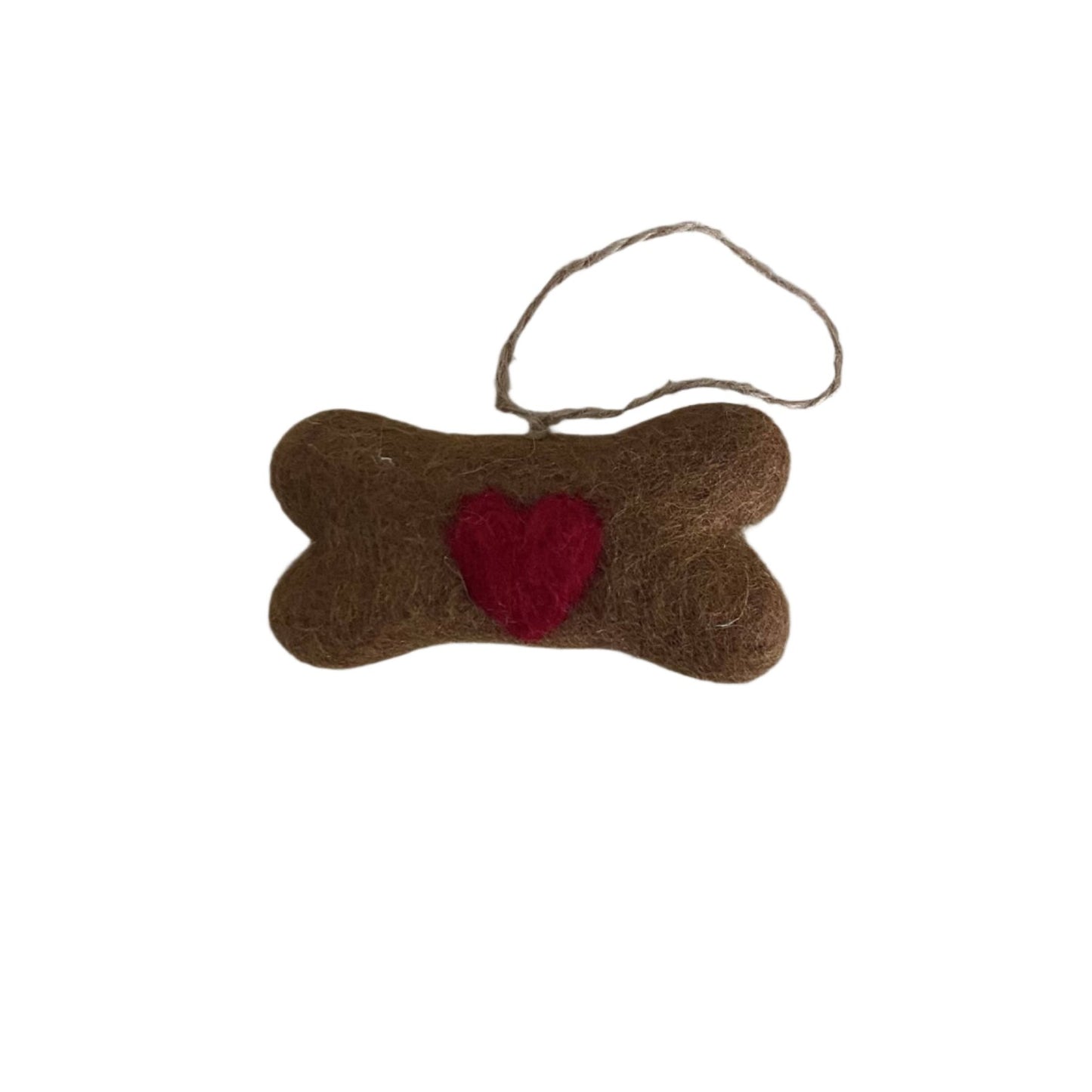 Felted Wool "Dog Bone with Heart" ornament