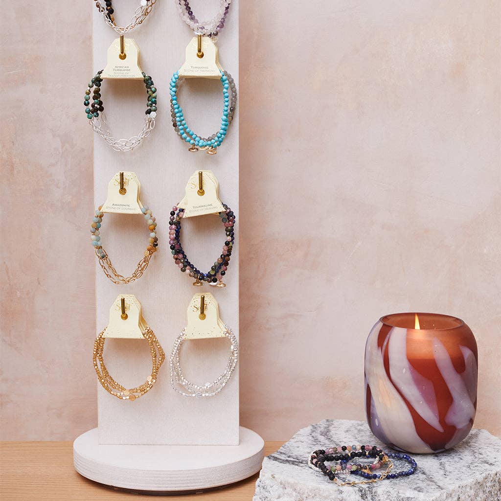Mini Faceted Stone Stacking Bracelet - Turquoise/Gold