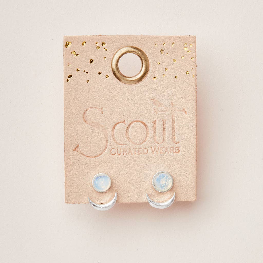 Earrings - Stone Moon Phase Ear Jacket - Opalite/Silver