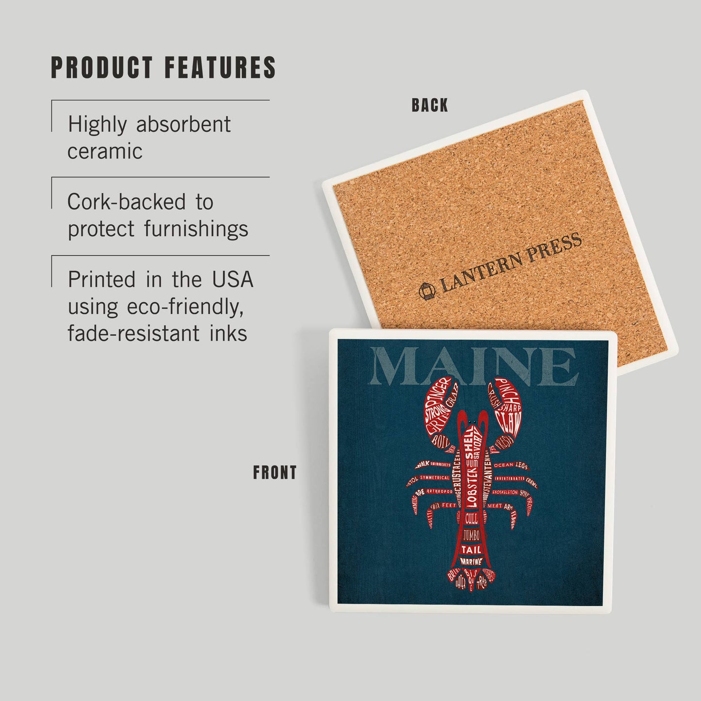 Coaster - Ceramic - Maine - Red Lobster Typography