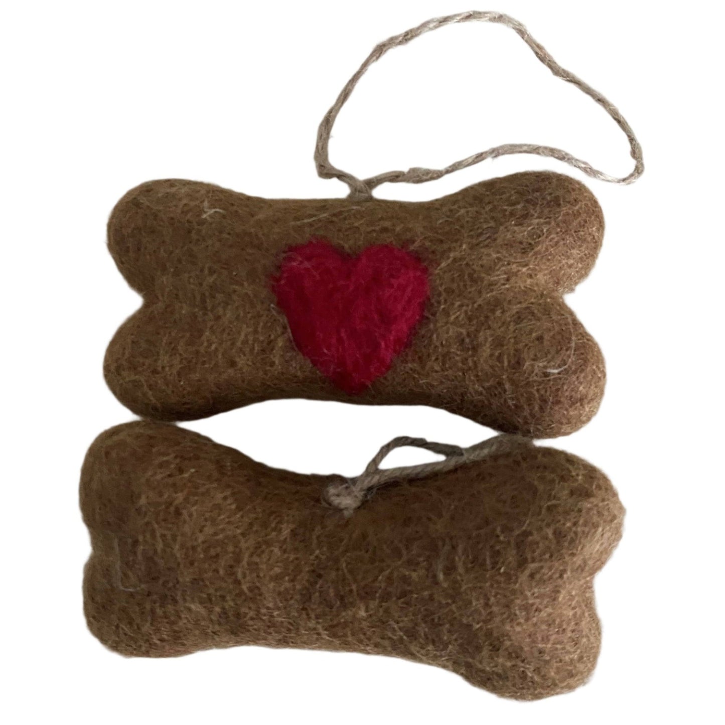 Felted Wool "Dog Bone with Heart" ornament