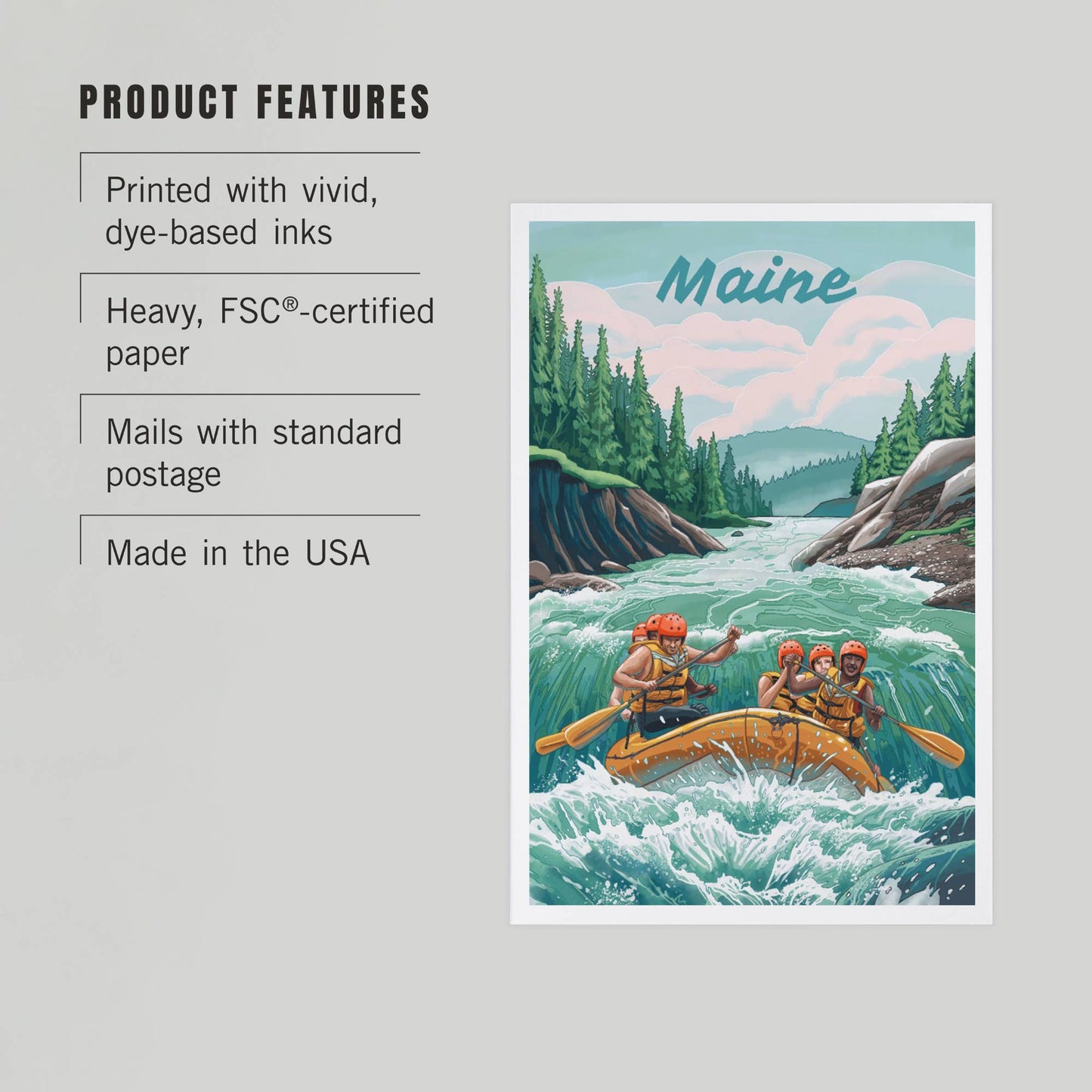 Postcard - Maine - Seek Adventure, River Rafting