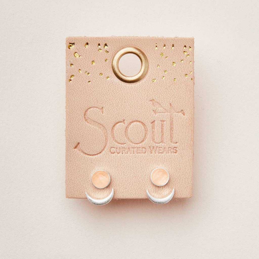Earrings - Stone Moon Phase Ear Jacket - Sunstone/Silver