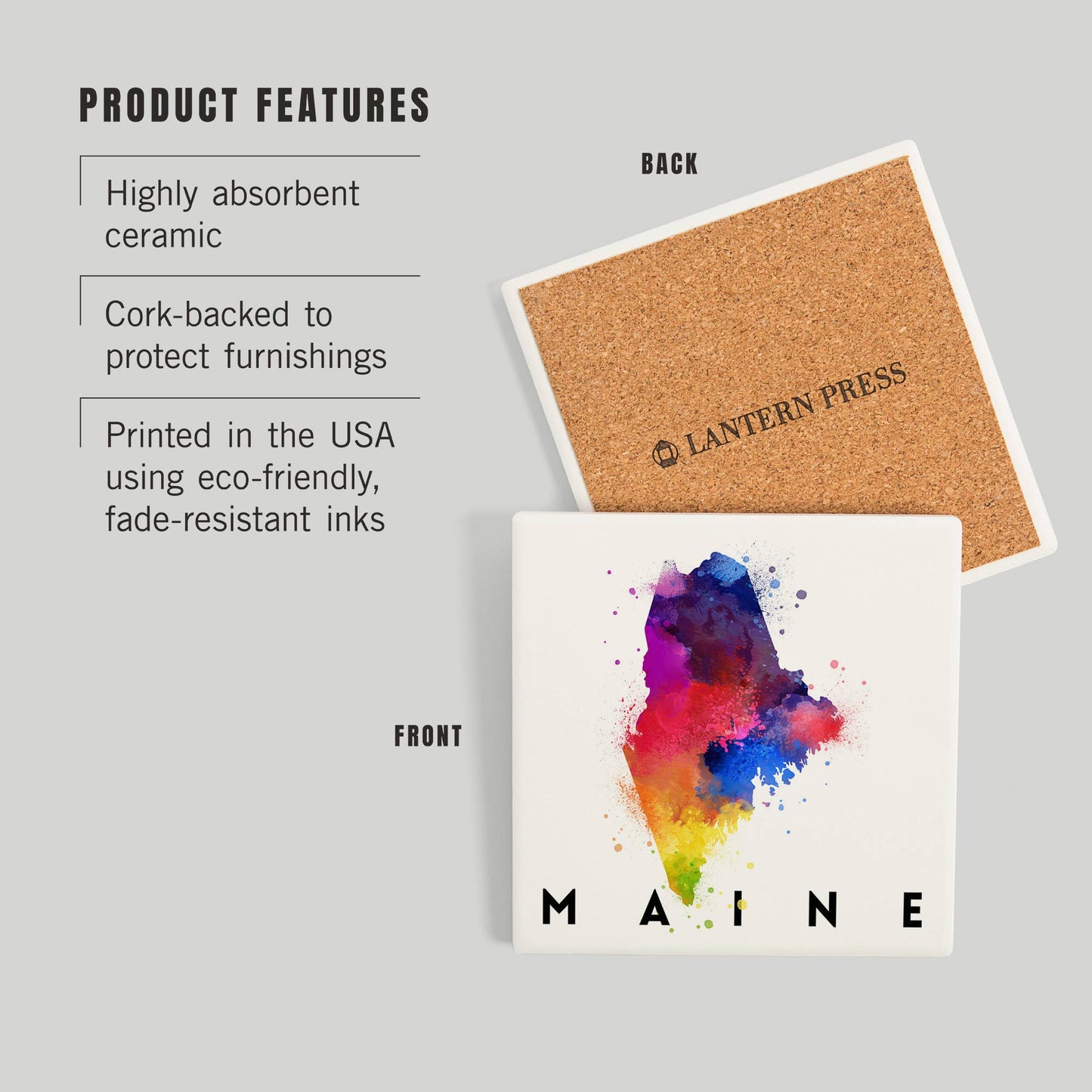 Coaster - Ceramic - Maine - State Watercolor