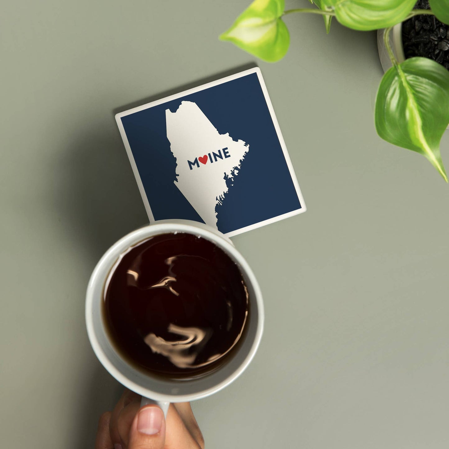 Coaster - Ceramic - Maine - Home State w/ Red Heart