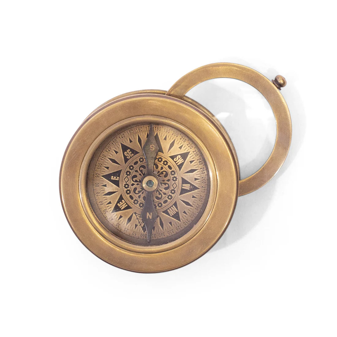 Compass/Magnifying Glass w Leather Pouch with Quote