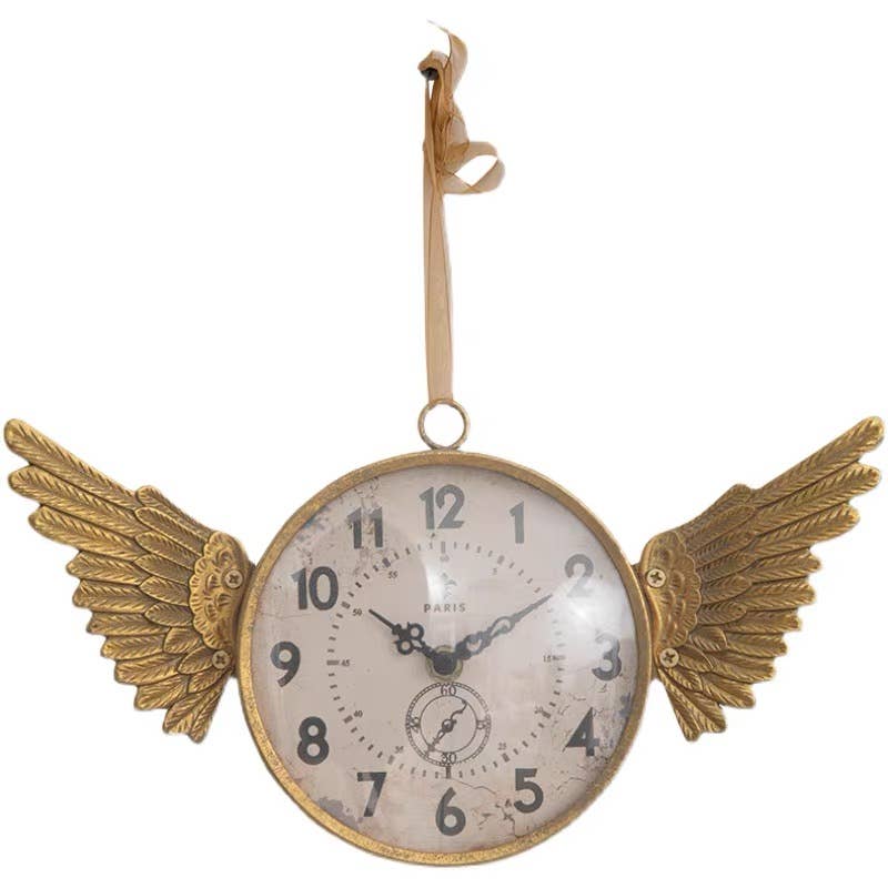 Iron Clock with Angel Wings in Gold Finish