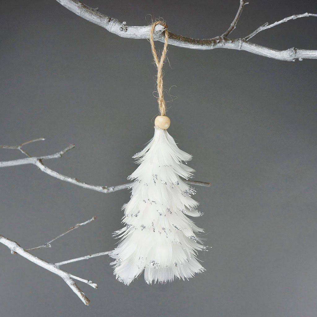Mini Feather Tree Goose Ornament - White with Glitter