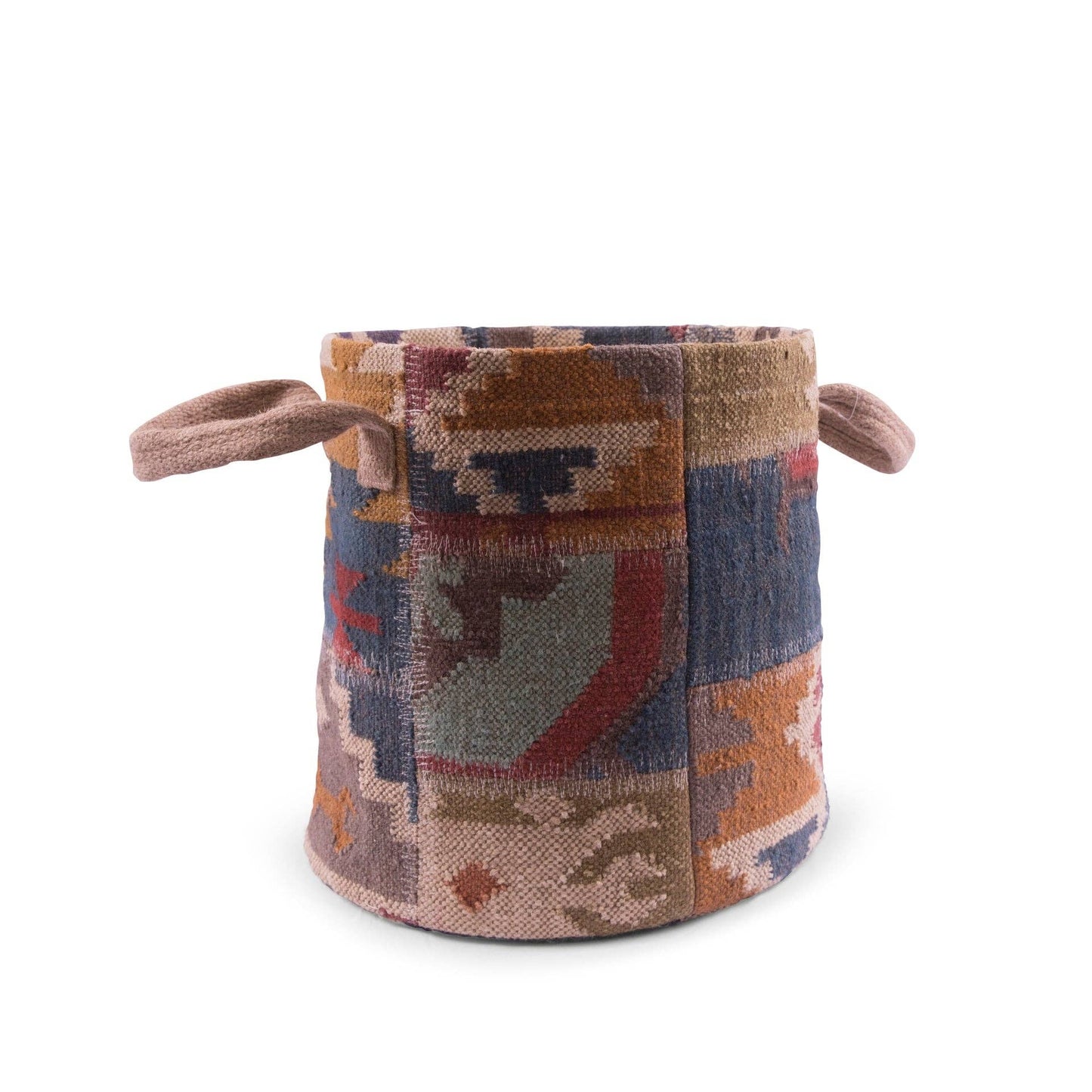 Basket - Woven Kilim 16" tall with a 17" diameter