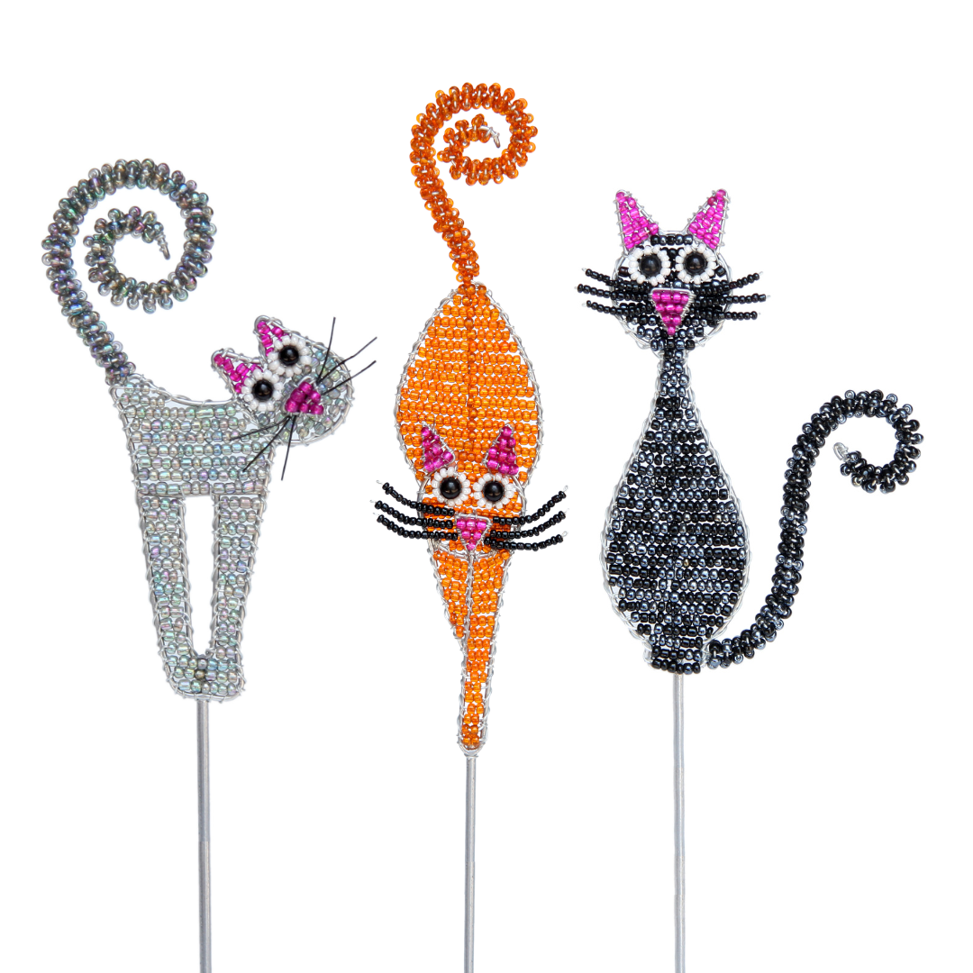Beaded - Pot Stake - Cat
