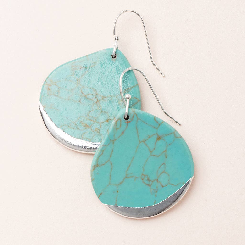 Earrings - Stone Dipped Teardrop - Turquoise/Silver