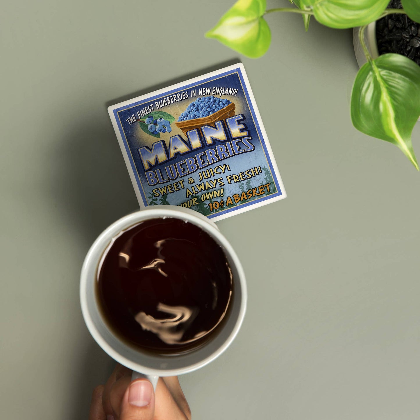 Coaster - Ceramic - Maine - Blueberries Vintage Sign