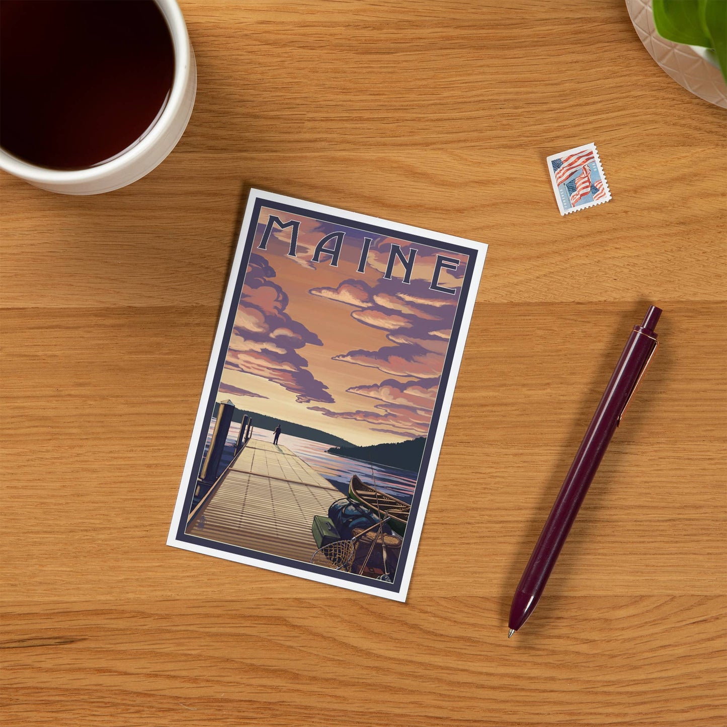 Postcard - Maine - Dock Scene & Lake