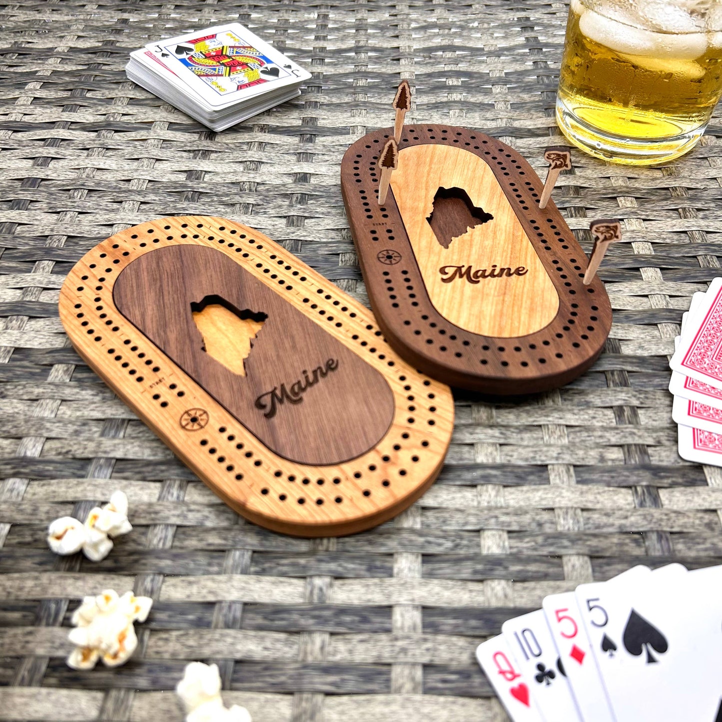 Maine Mini Travel Cribbage Board Set & Custom Pegs