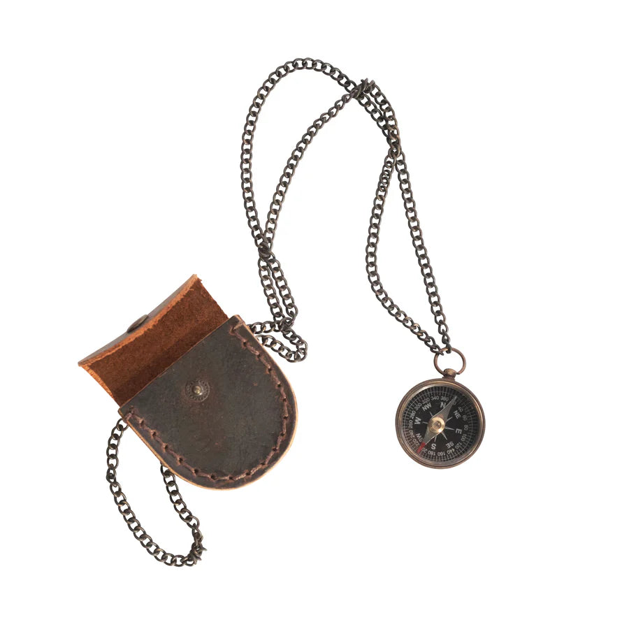 Compass - Necklace Compass With Leather Pouch