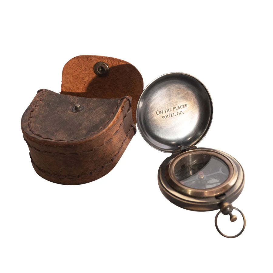 Compass - Push Button Compass With Leather Pouch