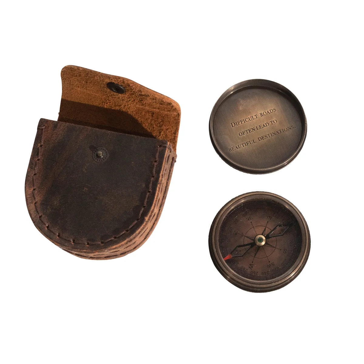 Compass - Twist type w/ Leather Pouch - Difficult Roads Often Lead