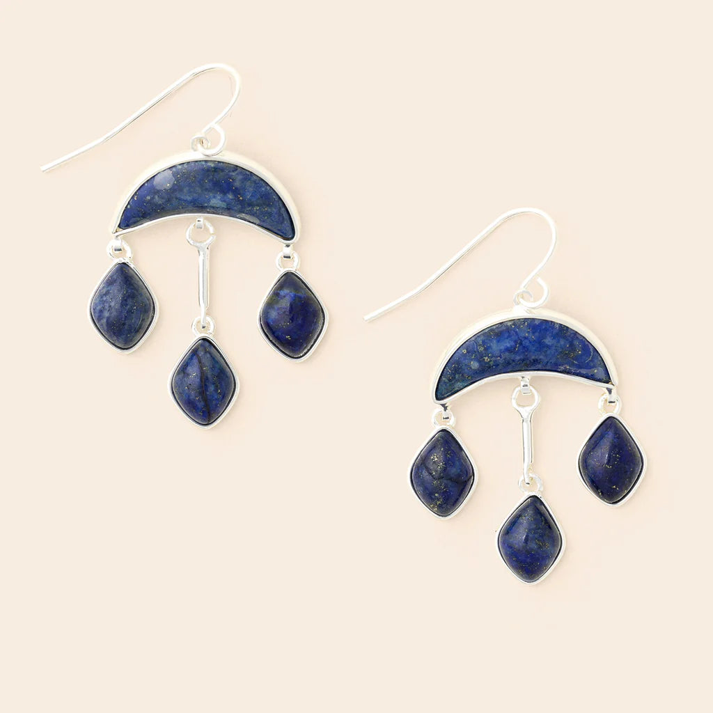 Stone Crescent Drop Earring - Lapis/Silver