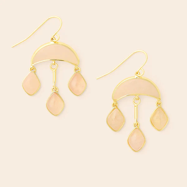 Stone Crescent Drop Earring - Rose Quartz/Gold