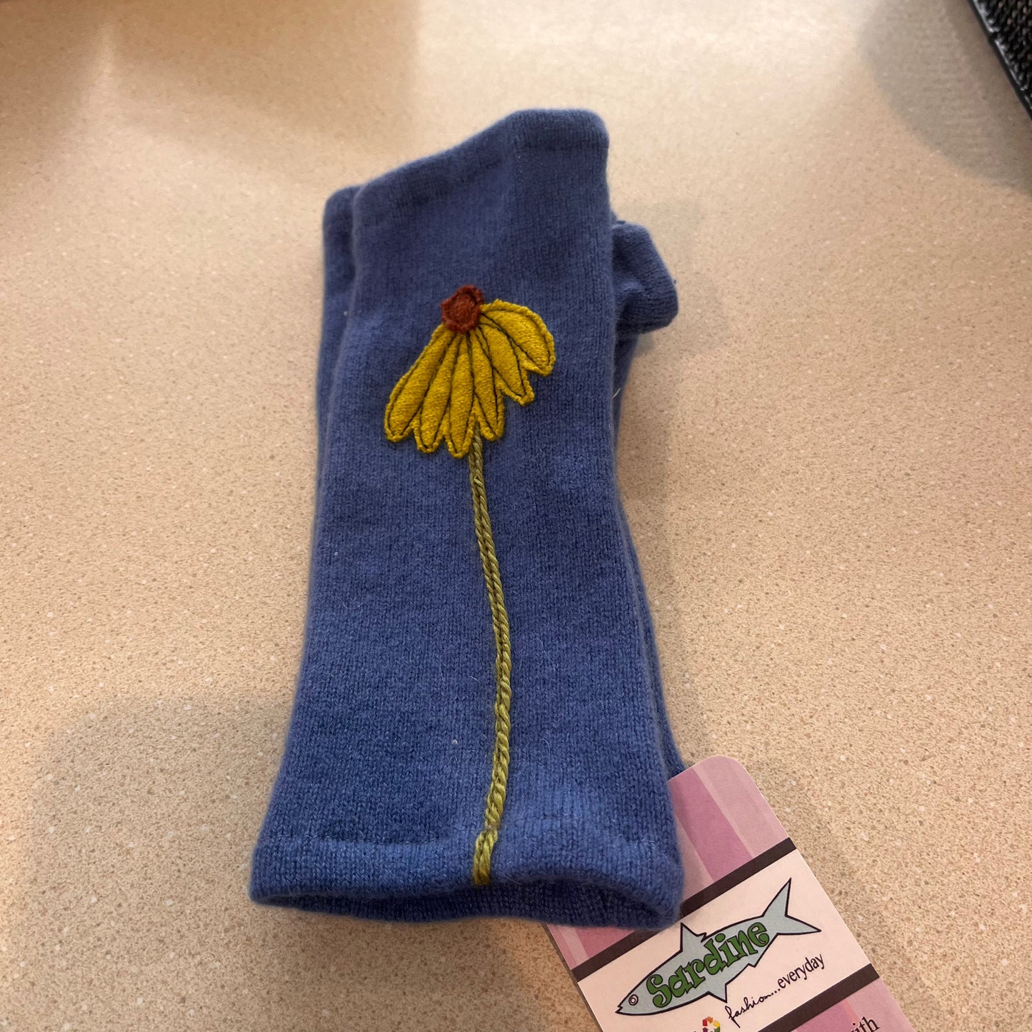 Cashmere Hand Warmers - Yellow Flower