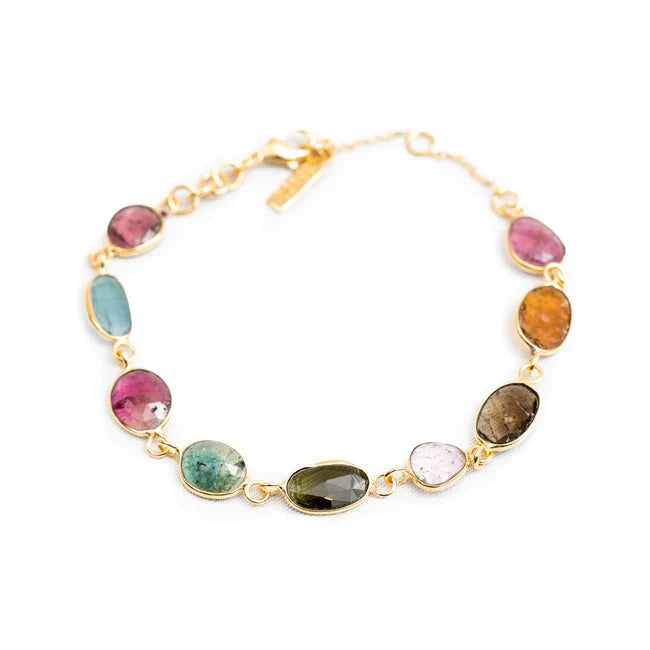 Bracelet - Watermelon Tourmaline - Gold Plated Brass