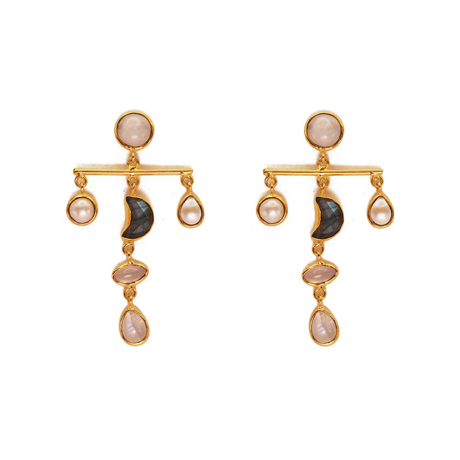 Earrings - Crescent Moon Multi-stone Mobile Dangles