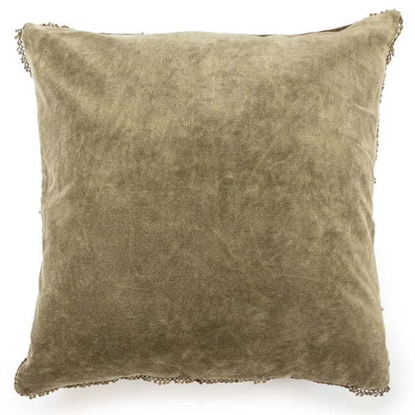Moss Velvet Pillow With Poms - 22"x22