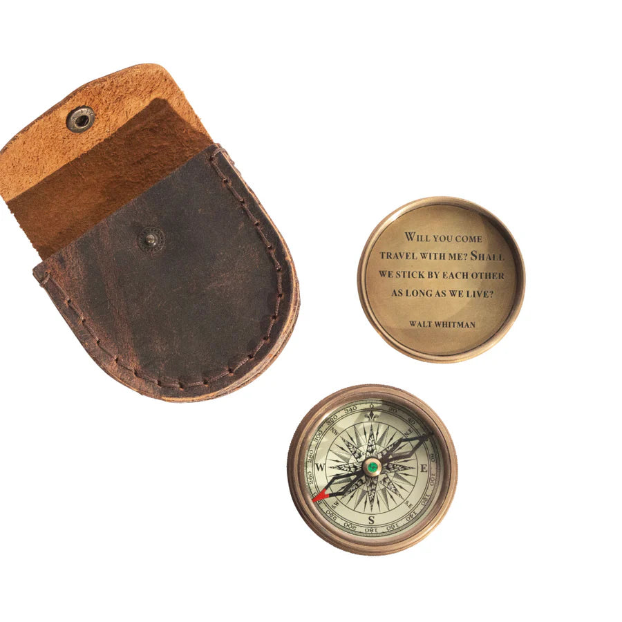 Compass - Pocket Dial Compass With Leather Pouch
