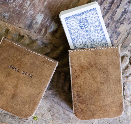 Playing Cards - Brown Leather Card Case with Cards
