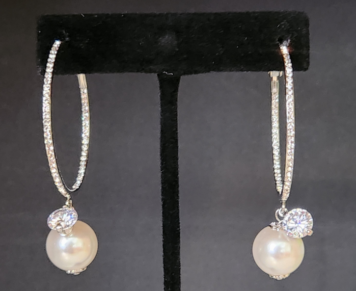 Earrings - Silver Ring with Dangle Pearl
