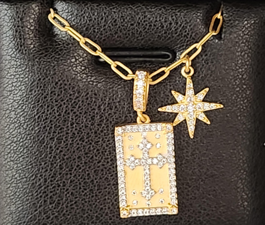 Necklace - Clear Cross and Starburst Charm