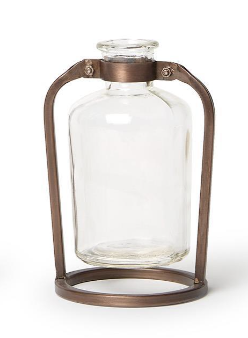 Glass Bottle Vase with Metal Stand