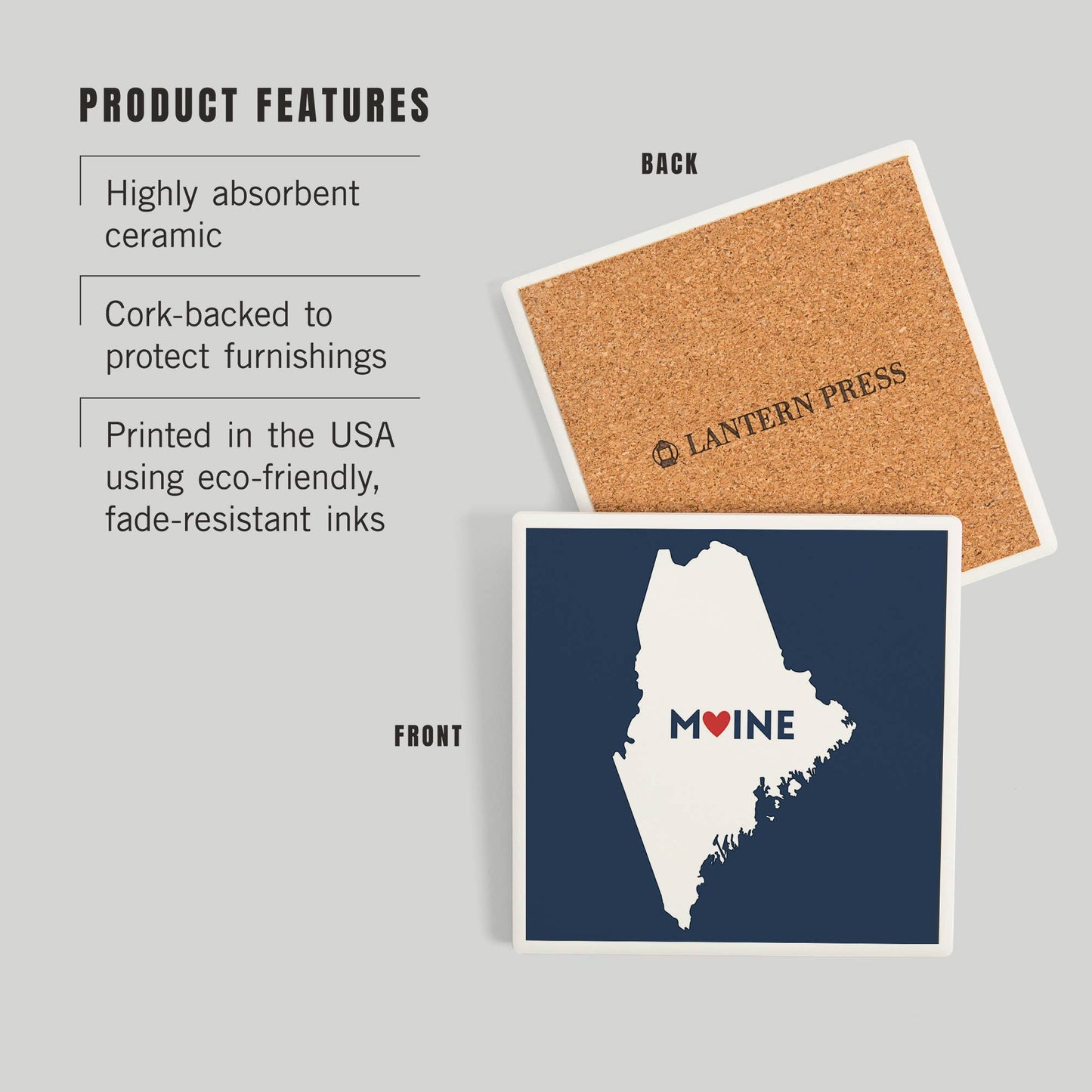 Coaster - Ceramic - Maine - Home State w/ Red Heart