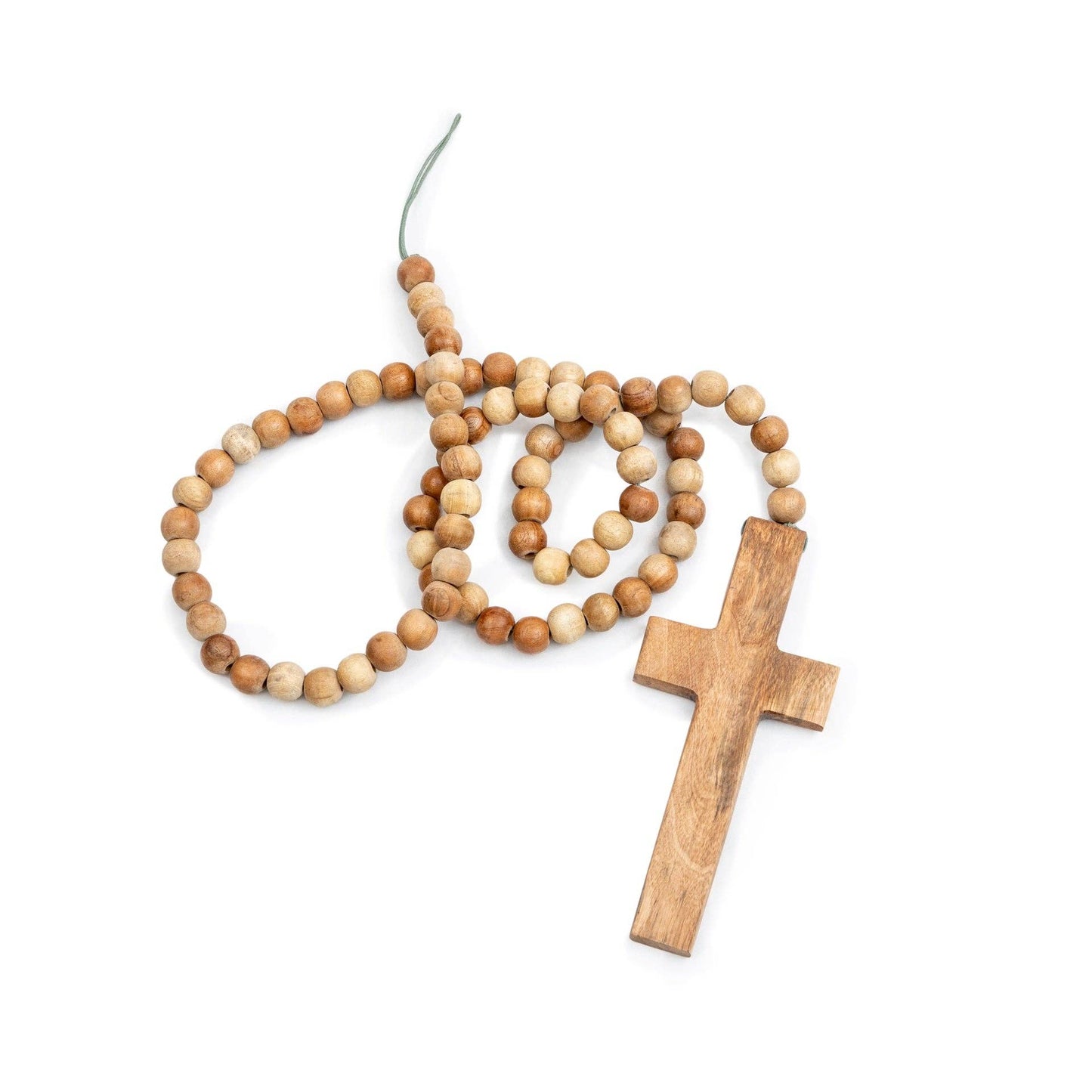 Cross on Natural Wood Bead Strand
