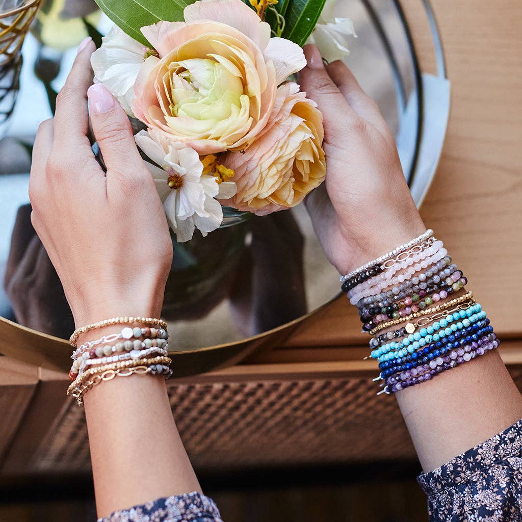 Mini Faceted Stone Stacking Bracelet - Turquoise/Gold