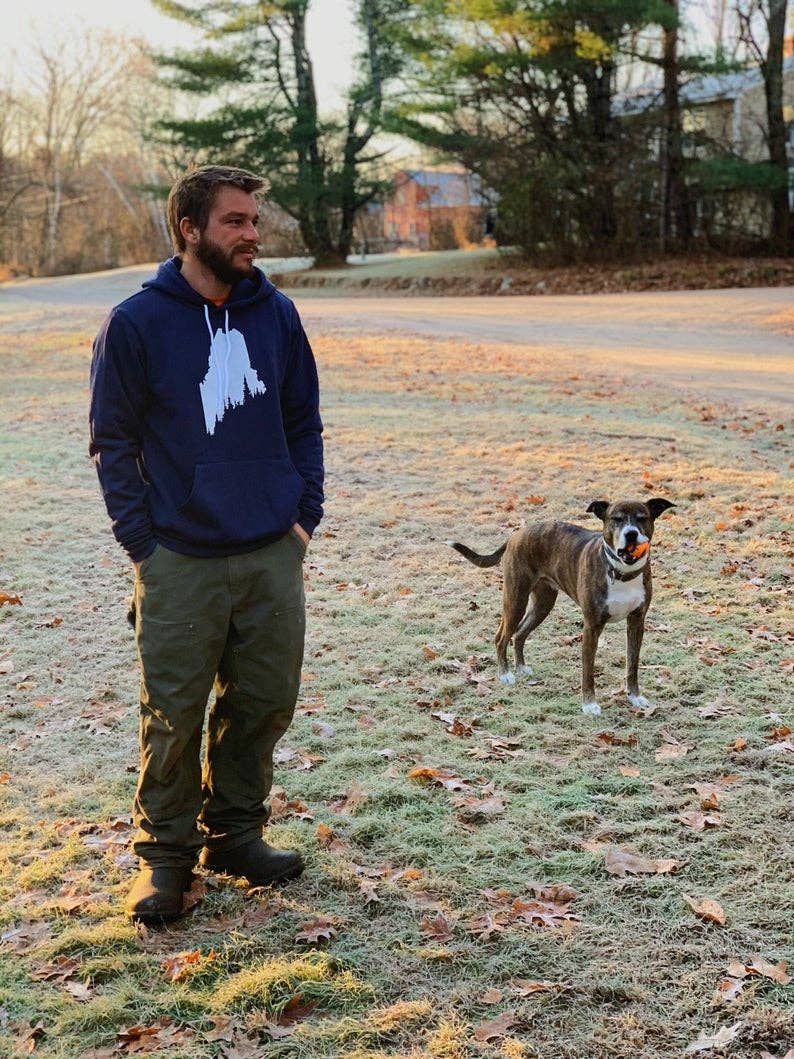 Sweatshirt - Maine Pine Tree Coast Hooded - Navy