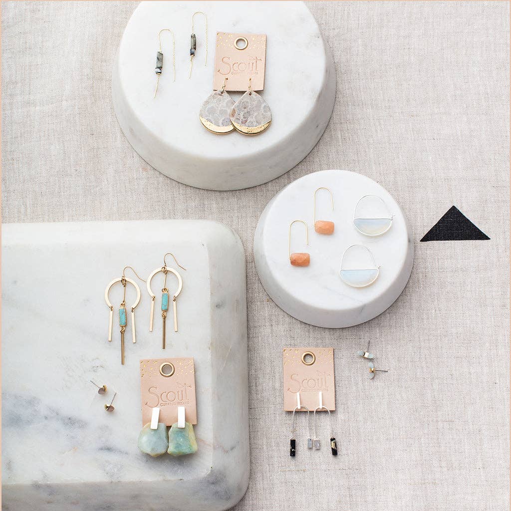 Earrings - Stone Dipped Teardrop - Pink Agate/Gold